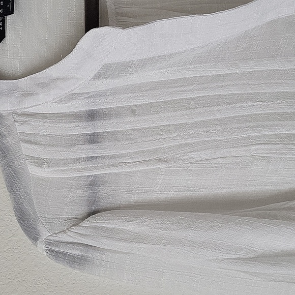 Zac & Rachel White Sheer Gauze like Top Blouse Push Up Button Tab Sleeves L - Picture 6 of 8